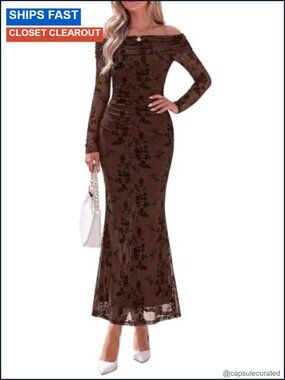 Off Shoulder Floral Maxi Wedding Guest Dress Bodycon Ruched Slim Fit